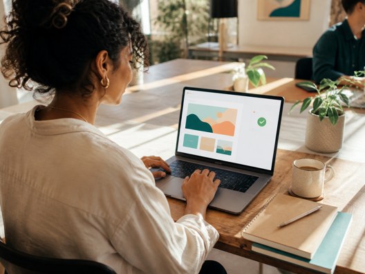 A person publishing a simple static site from a laptop in a bright office